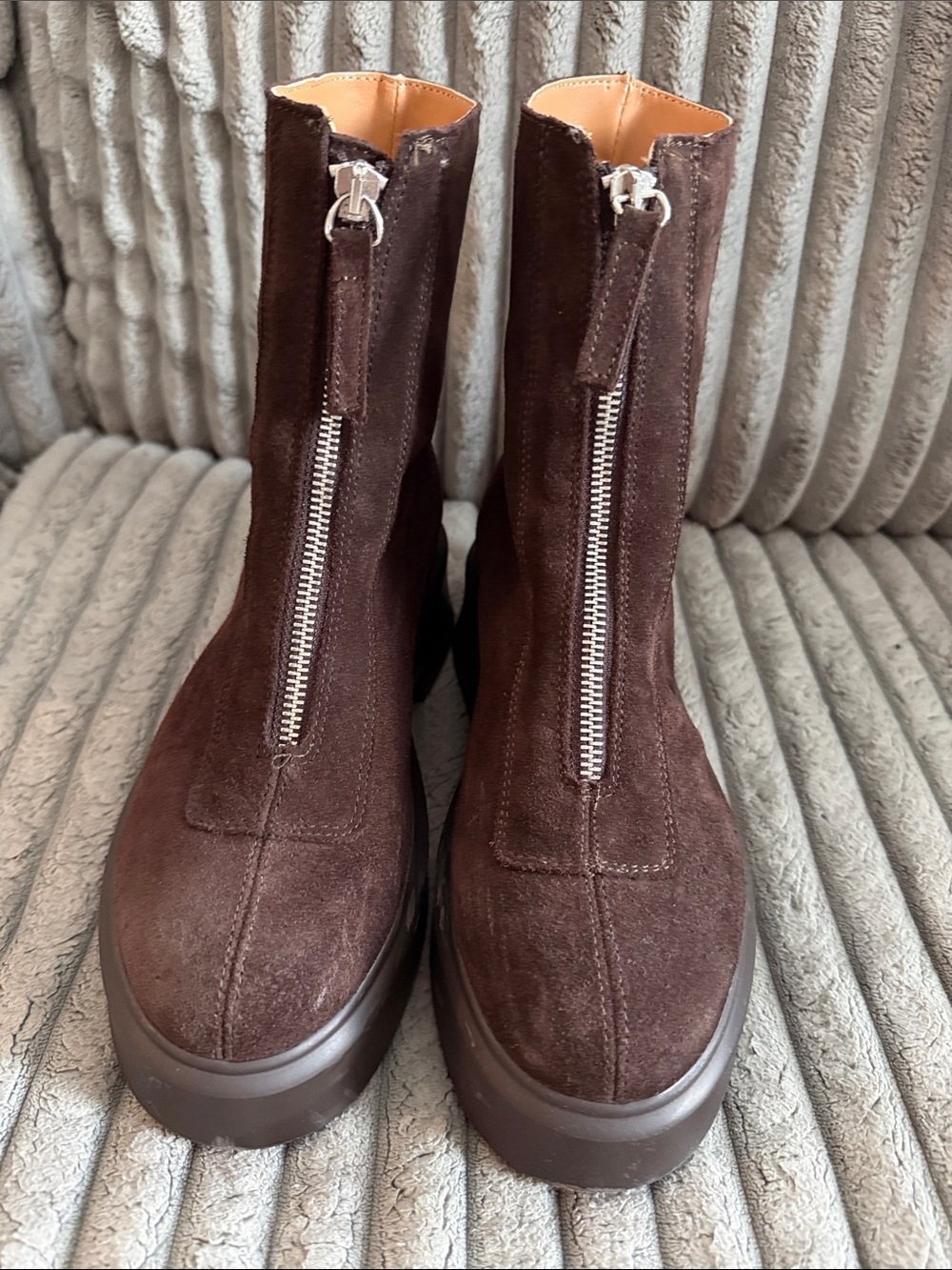 Steve Madden Brown Suede Front-Zip Ankle Boots